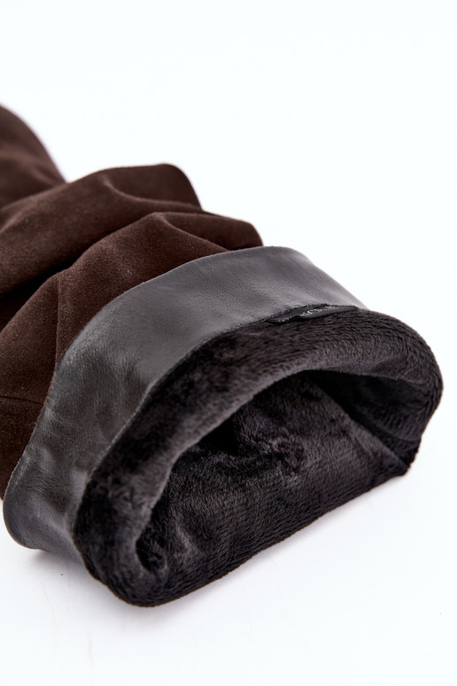 Faux-Suede gefütterte kniehohe Stiefel Slouchy mit Absätzen Vinceza 89167 in Schokoladenfarbe