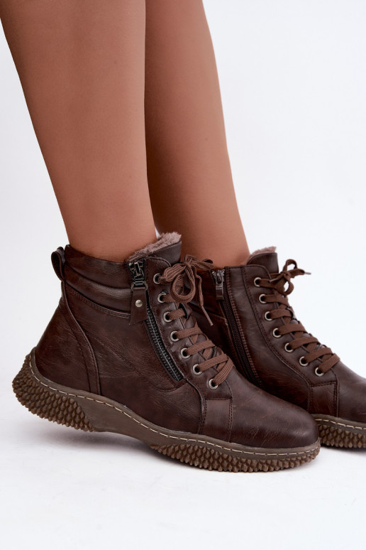 Bottines isolées pour femmes avec fourrure à l'intérieur en cuir synthétique en couleur brune Ulverina