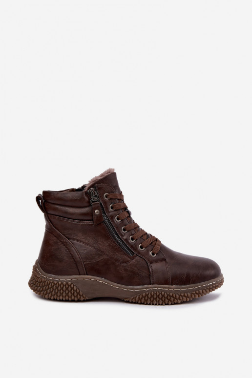 Bottines isolées pour femmes avec fourrure à l'intérieur en cuir synthétique en couleur brune Ulverina