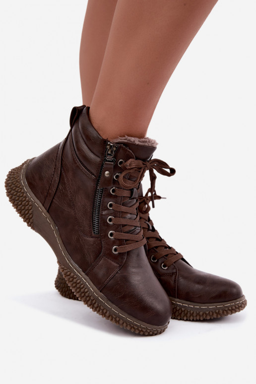 Bottines isolées pour femmes avec fourrure à l'intérieur en cuir synthétique en couleur brune Ulverina
