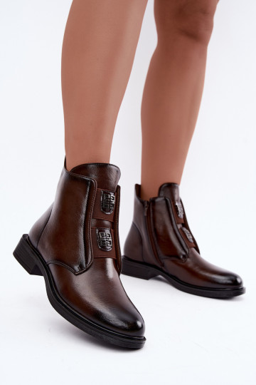 Bottines isolées pour femmes à talons bas avec de beaux détails en couleur brun foncé Tavressa
