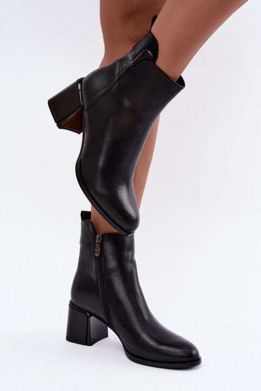 Bottines pour femmes en simili cuir avec talons, isolées, noires Kirella