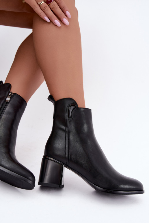 Stiefeletten aus Kunstleder für Damen mit Absatz, gefüttert, schwarz Kirella