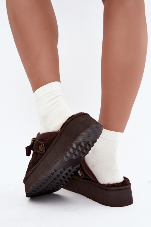 Schneestiefel aus Kunstveloursleder mit Plattform und Schnallen Big Star UU274697 CzekoladoĮe