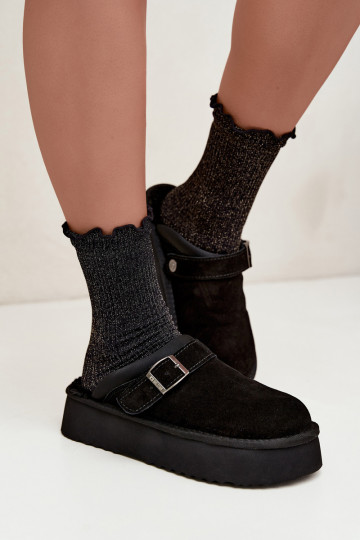 Bottes de neige en simili daim noires avec plateforme et boucles Big Star UU274698