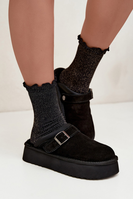 Bottes de neige en simili daim noires avec plateforme et boucles Big Star UU274698