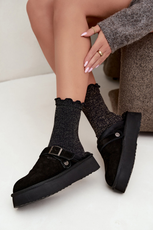 Schneestiefel aus Kunstveloursleder in Schwarz mit Plattform und Schnallen Big Star UU274698