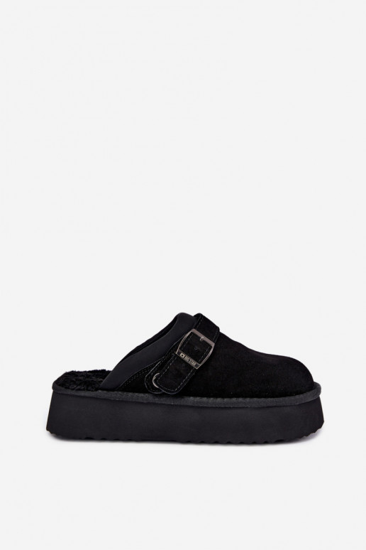 Faux suede zwarte sneeuwlaarzen met platform en gespen Big Star UU274698