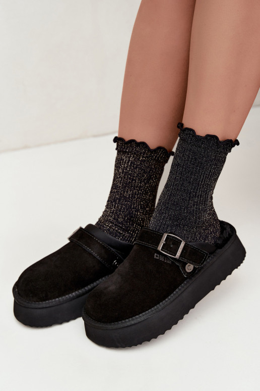 Schneestiefel aus Kunstveloursleder in Schwarz mit Plattform und Schnallen Big Star UU274698
