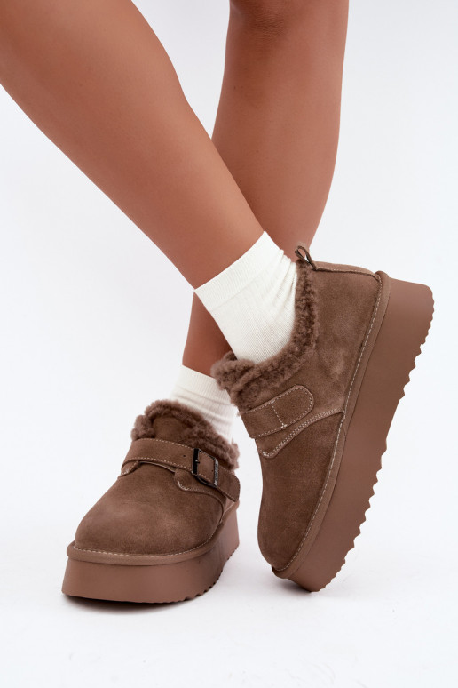 Schneestiefel aus Kunstveloursleder in Sandfarbe mit Plattform Big Star UU274318