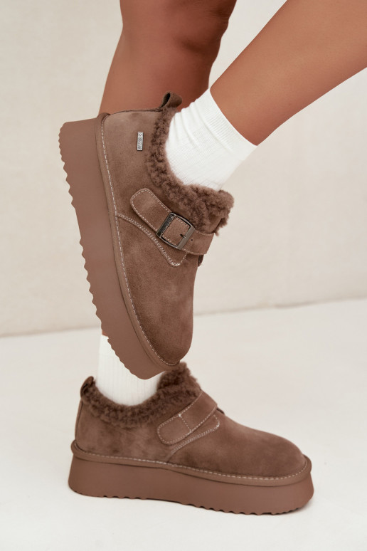Schneestiefel aus Kunstveloursleder in Sandfarbe mit Plattform Big Star UU274318