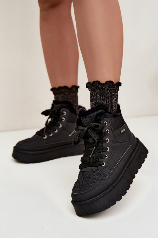 Bottes de neige pour femmes noires avec lacets et fourrure Big Star UU274167