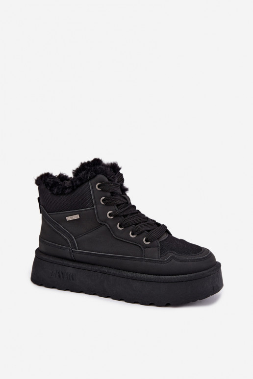 Schwarze Damenschneestiefel mit Schnürsenkeln und Fell Big Star UU274167