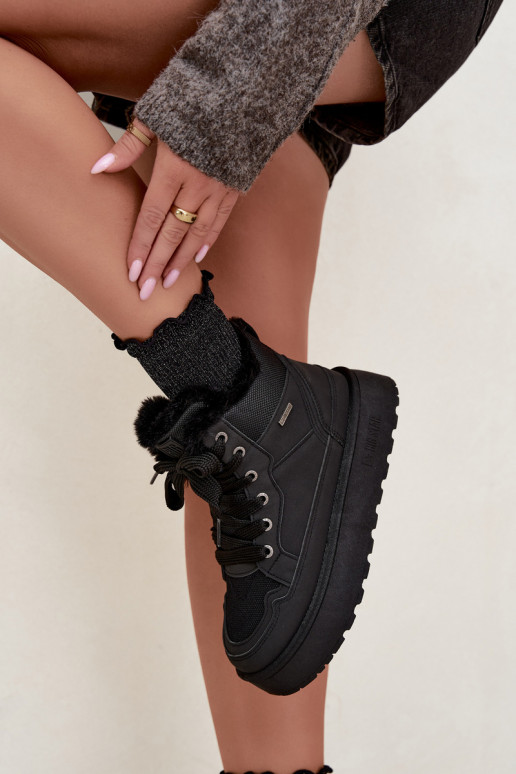 Bottes de neige pour femmes noires avec lacets et fourrure Big Star UU274167