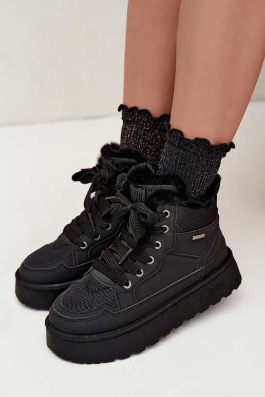 Bottes de neige pour femmes noires avec lacets et fourrure Big Star UU274167