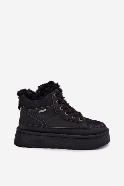 Schwarze Damenschneestiefel mit Schnürsenkeln und Fell Big Star UU274167