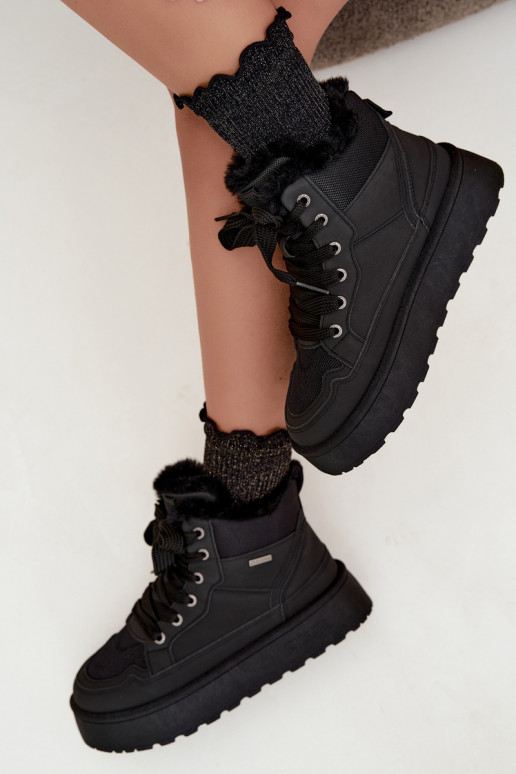 Bottes de neige pour femmes noires avec lacets et fourrure Big Star UU274167