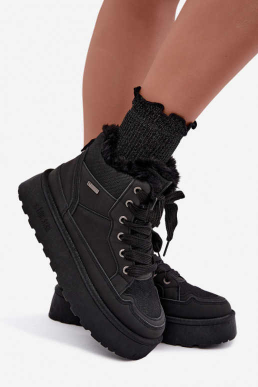 Bottes de neige pour femmes noires avec lacets et fourrure Big Star UU274167