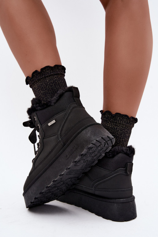 Bottes de neige pour femmes noires avec lacets et fourrure Big Star UU274167