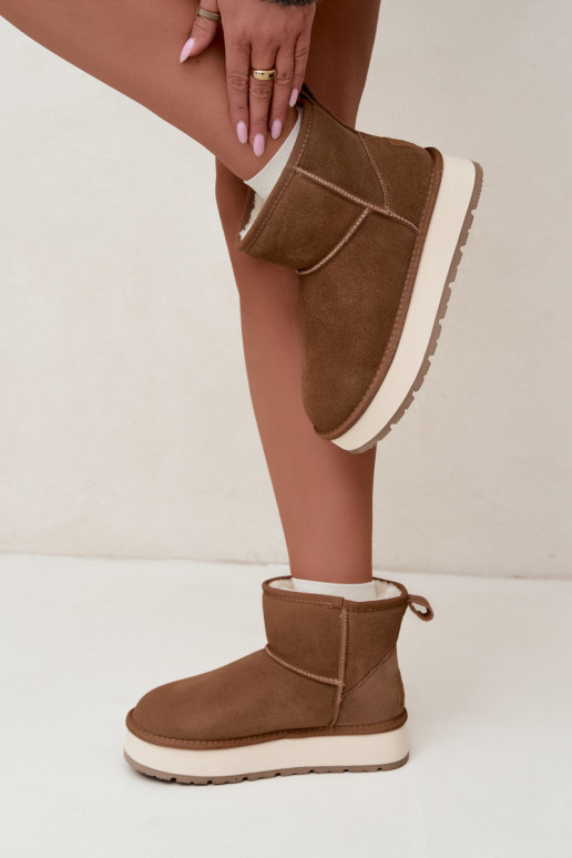 Schneestiefel aus Kunstveloursleder in Braun mit Fell innen Big Star UU274692