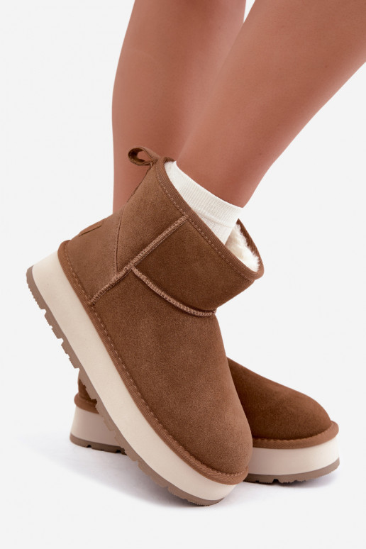 Faux suede bruine sneeuwlaarzen met bont binnenin Big Star UU274692