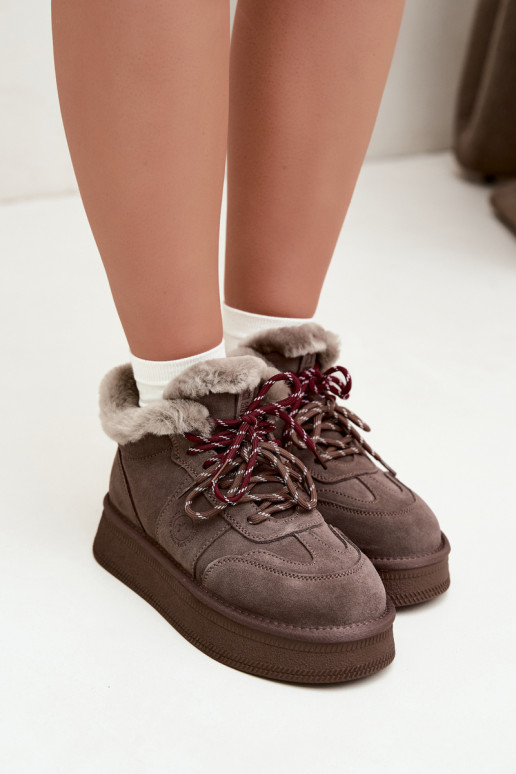 Bottes de neige pour femmes en daim synthétique avec lacets Big Star UU274313 couleur marron