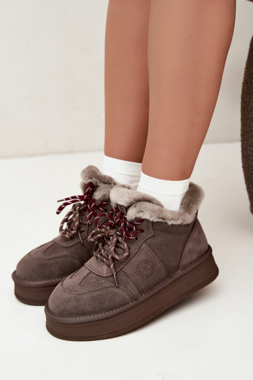 Bottes de neige pour femmes en daim synthétique avec lacets Big Star UU274313 couleur marron