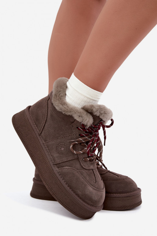Bottes de neige pour femmes en daim synthétique avec lacets Big Star UU274313 couleur marron