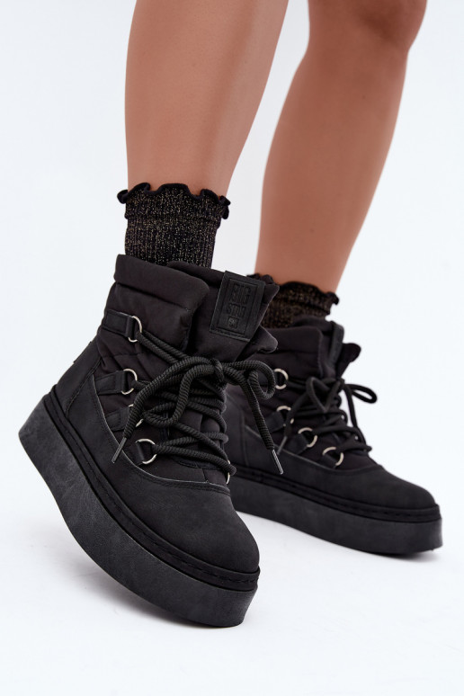 Bottes d'hiver à lacets avec plateforme Big Star UU274189 couleur noire