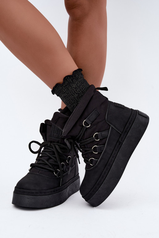 Schnürstiefel für den Winter mit Plateau Big Star UU274189 in schwarzer Farbe