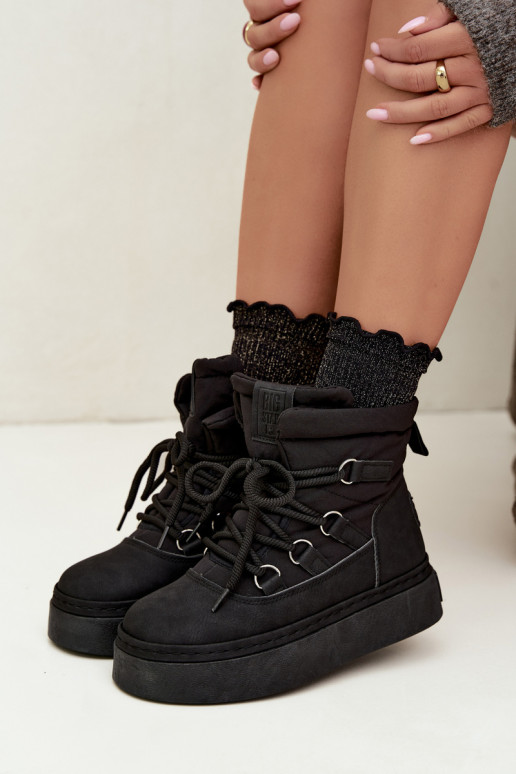 Bottes d'hiver à lacets avec plateforme Big Star UU274189 couleur noire