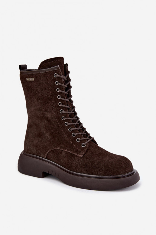 Geïsoleerde faux suede werk enkellaarsjes Big Star UU274612 chocoladekleur