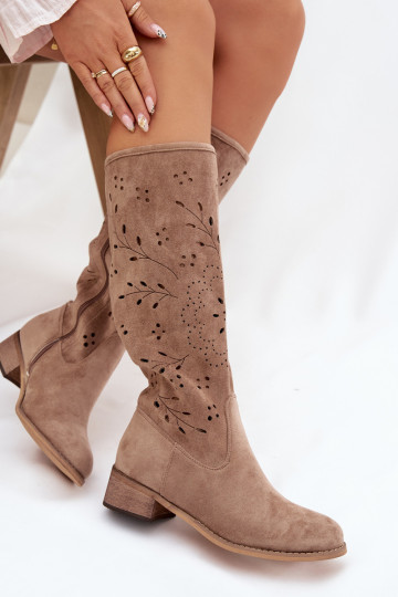 Bottes montantes pour femmes couleur sable avec éléments ajourés Helinna Klocke