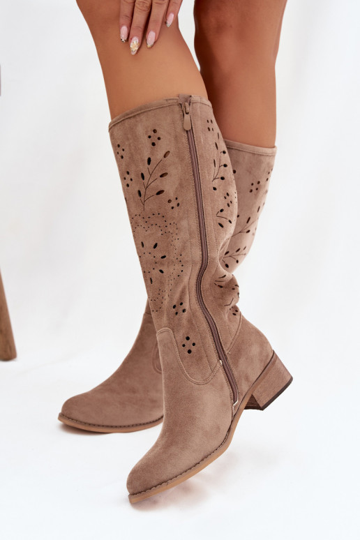 Bottes montantes pour femmes couleur sable avec éléments ajourés Helinna Klocke
