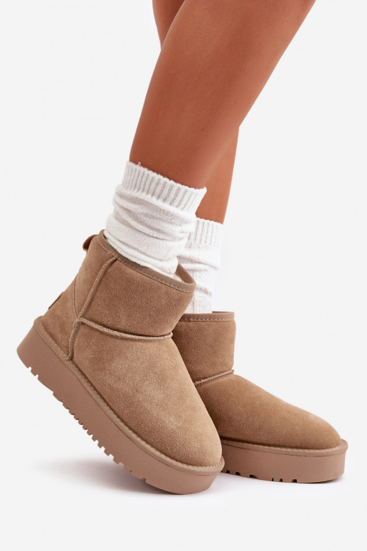 Bottes de neige en daim synthétique sur plateforme couleur sable Rianaella