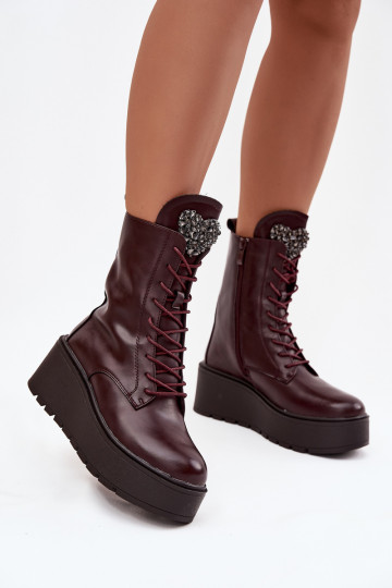 Bottines en cuir pour femmes avec ornements doublées en bordeaux Ulrika 2