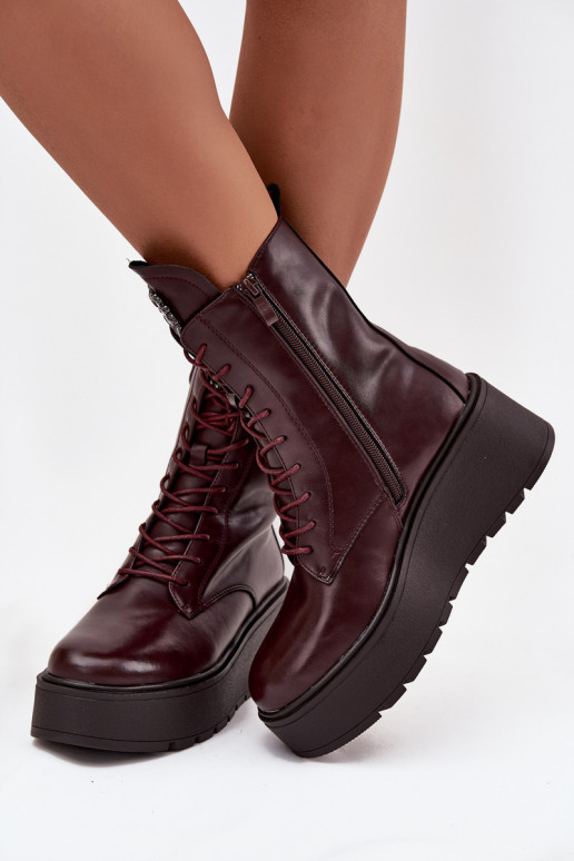 Bottines en cuir pour femmes avec ornements doublées en bordeaux Ulrika