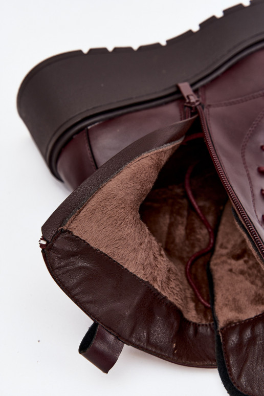Bottines en cuir pour femmes avec ornements doublées en bordeaux Ulrika