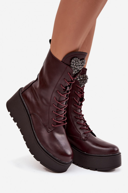 Damen Leder Stiefeletten mit Ornamenten gefüttert in burgunder Ulrika