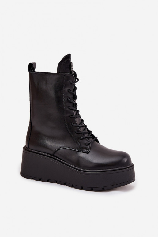 Damen Leder Stiefeletten mit Ornamenten gefüttert in schwarz Ulrika