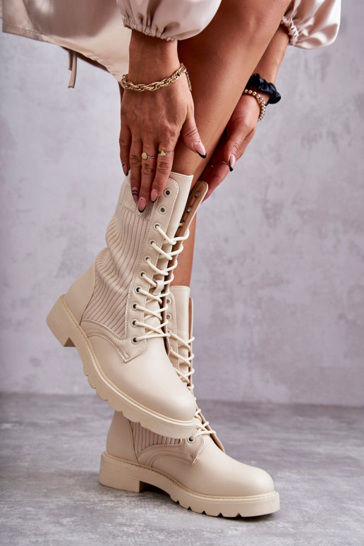 Bottines pour femmes avec tige type chaussette et talons larges en couleur sable Liam