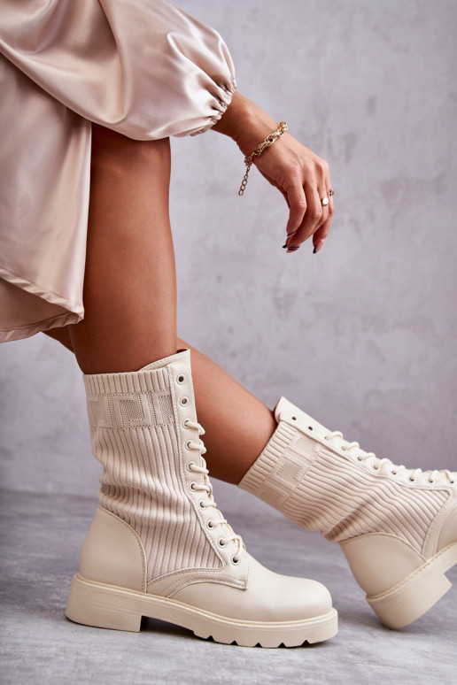 Bottines pour femmes avec tige type chaussette et talons larges en couleur sable Liam