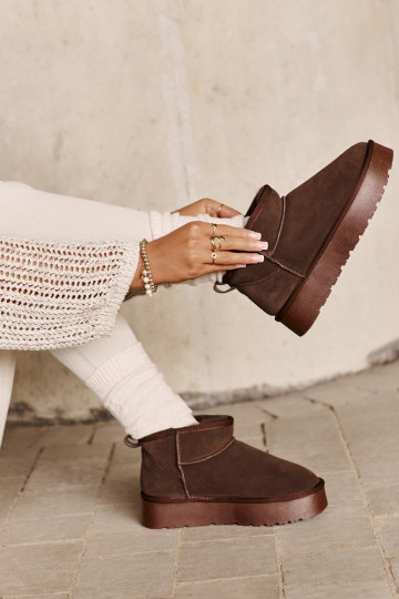 Bottes de neige basses pour femmes en daim synthétique de couleur marron Nucca