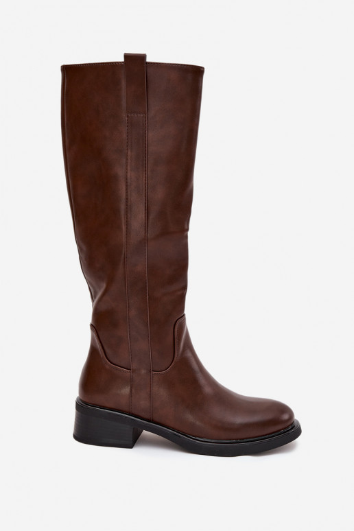Bottes hautes pour femmes à petit talon en marron Averna