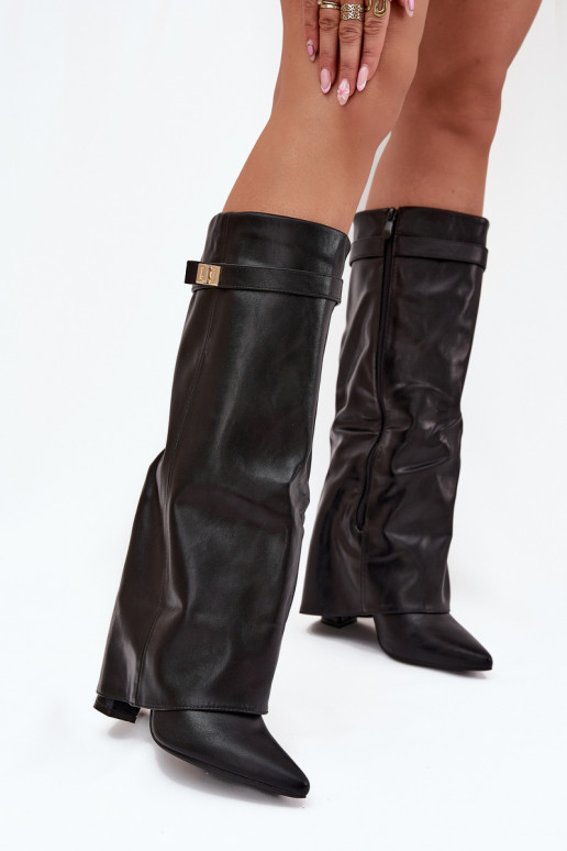Bottes hautes pour femmes avec talons et tige à lacets, avec détails dorés en noir Diorna