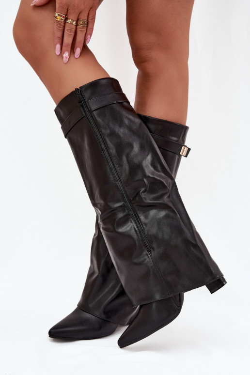 Bottes hautes pour femmes avec talons et tige à lacets, avec détails dorés en noir Diorna