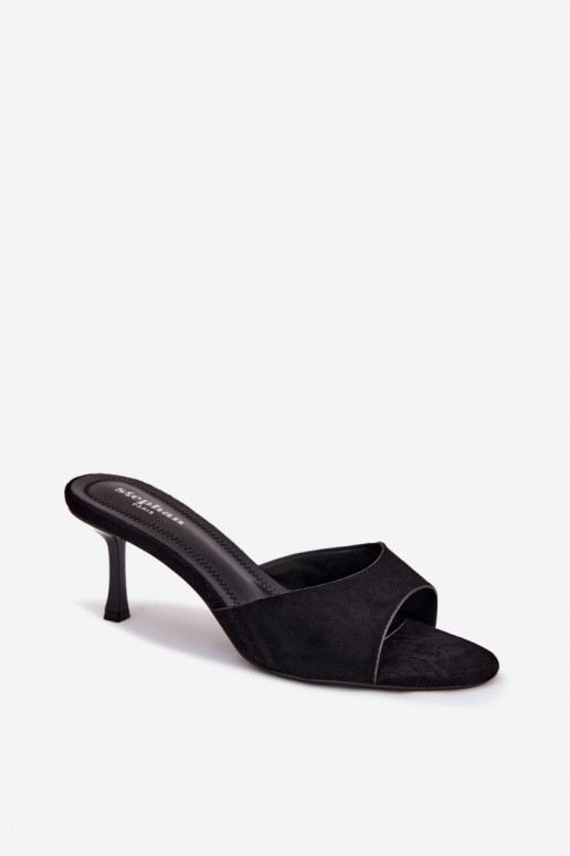 Chaussons en daim synthétique avec talons fins en noir Melissea