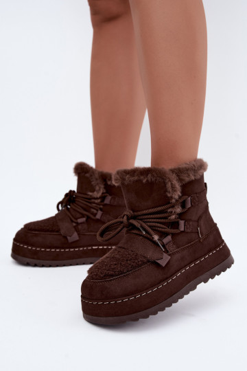 Veterschoenen voor de winter met platform in chocolade Coraliah 2