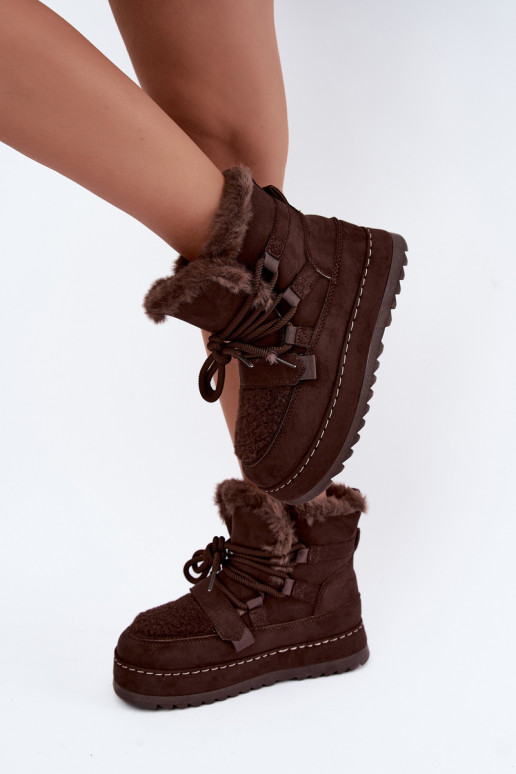 Veterschoenen voor de winter met platform in chocolade Coraliah