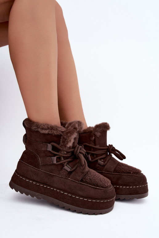 Veterschoenen voor de winter met platform in chocolade Coraliah